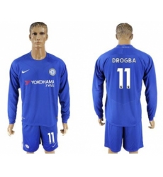 Chelsea #11 Drogba Home Long Sleeves Soccer Club Jersey