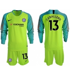 Chelsea #13 Caballero Shiny Green Goalkeeper Long Sleeves Soccer Club Jersey