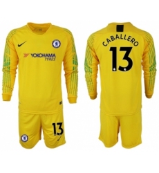 Chelsea #13 Caballero Yellow Goalkeeper Long Sleeves Soccer Club Jersey