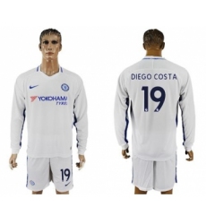 Chelsea #19 Diego Costa Away Long Sleeves Soccer Club Jersey