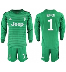Juventus #1 Buffon Green Goalkeeper Long Sleeves Soccer Club Jersey