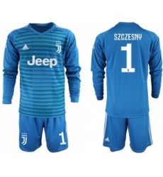 Juventus #1 Szczesny Blue Goalkeeper Long Sleeves Soccer Club Jersey