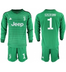 Juventus #1 Szczesny Green Goalkeeper Long Sleeves Soccer Club Jersey
