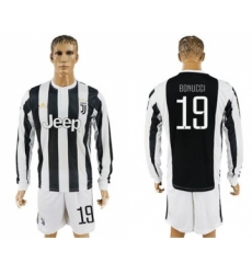 Juventus #19 Bonucci Home Long Sleeves Soccer Club Jersey