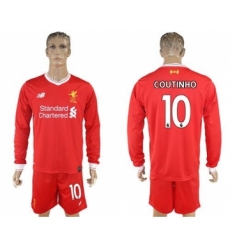 Liverpool #10 Coutinho Home Long Sleeves Soccer Club Jersey