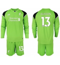 Liverpool #13 Alisson Green Goalkeeper Long Sleeves Soccer Club Jersey