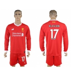Liverpool #17 Klavan Home Long Sleeves Soccer Club Jersey