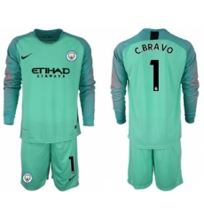 Manchester City #1 C.Bravo Green Goalkeeper Long Sleeves Soccer Club Jersey