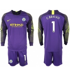 Manchester City #1 C.Bravo Purple Goalkeeper Long Sleeves Soccer Club Jersey