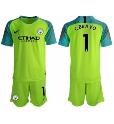 Manchester City #1 C.Bravo Shiny Green Goalkeeper Soccer Club Jersey