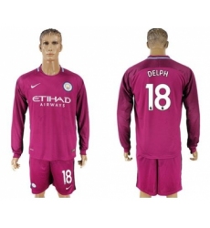 Manchester City #18 Delph Away Long Sleeves Soccer Club Jersey