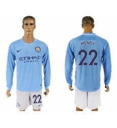 Manchester City #22 Mendy Home Long Sleeves Soccer Club Jersey