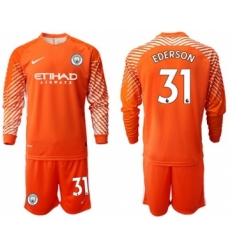 Manchester City #31 Ederson Orange Goalkeeper Long Sleeves Soccer Club Jersey