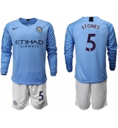 Manchester City #5 Stones Home Long Sleeves Soccer Club Jersey