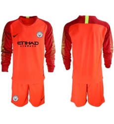 Manchester City Blank Red Goalkeeper Long Sleeves Soccer Club Jersey