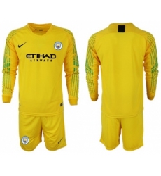 Manchester City Blank Yellow Goalkeeper Long Sleeves Soccer Club Jersey