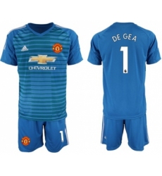 Manchester United #1 De Gea Blue Goalkeeper Soccer Club Jersey