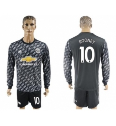 Manchester United #10 Rooney Black Long Sleeves Soccer Club Jersey