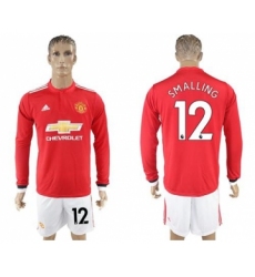 Manchester United #12 Smalling Red Home Long Sleeves Soccer Club Jersey