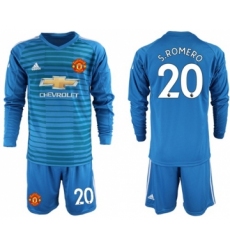 Manchester United #20 S.Romero Blue Goalkeeper Long Sleeves Soccer Club Jersey