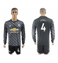 Manchester United #4 Jones Black Long Sleeves Soccer Club Jersey