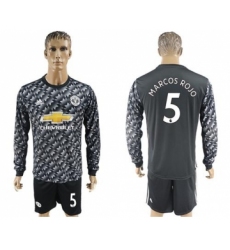 Manchester United #5 Marcos Rojo Black Long Sleeves Soccer Club Jersey