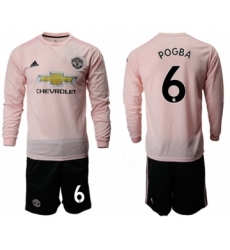 Manchester United #6 Pogba Away Long Sleeves Soccer Club Jersey