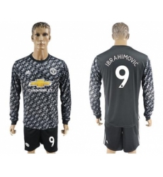 Manchester United #9 Ibrahimovic Black Long Sleeves Soccer Club Jersey