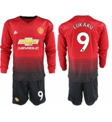 Manchester United #9 Lukaku Red Home Long Sleeves Soccer Club Jersey