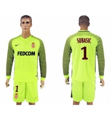 Monaco #1 Subasic Shiny Green Goalkeeper Long Sleeves Soccer Club Jersey