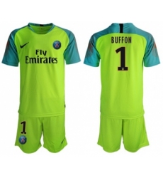Paris Saint-Germain #1 Buffon Shiny Green Goalkeeper Soccer Club Jersey
