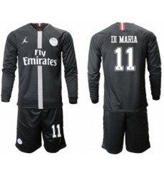 Paris Saint-Germain #11 Di Maria Home Jordan Long Sleeves Soccer Club Jersey
