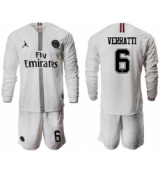 Paris Saint-Germain #6 Verratti White Jordan Long Sleeves Soccer Club Jersey