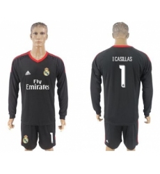Real Madrid #1 I Casillas Black Goalkeeper Long Sleeves Soccer Club Jersey