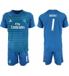 Real Madrid #1 Navas Blue Goalkeeper Soccer Club Jersey