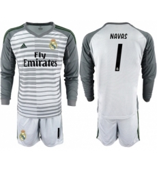 Real Madrid #1 Navas Grey Goalkeeper Long Sleeves Soccer Club Jersey
