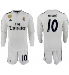 Real Madrid #10 Modric White Home Long Sleeve Soccer Club Jersey