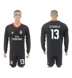 Real Madrid #13 K.Casilla Black Goalkeeper Long Sleeves Soccer Club Jersey