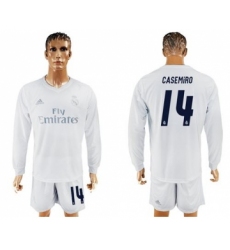 Real Madrid #14 Casemiro Marine Environmental Protection Home Long Sleeves Soccer Club Jersey