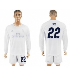Real Madrid #22 Isco Marine Environmental Protection Home Long Sleeves Soccer Club Jersey
