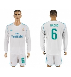 Real Madrid #6 Nacho White Home Long Sleeves Soccer Club Jersey