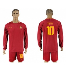 Roma #10 Totti Home Long Sleeves Soccer Club Jersey