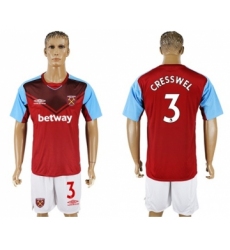 West Ham United #3 Cresswel Home Soccer Club Jersey