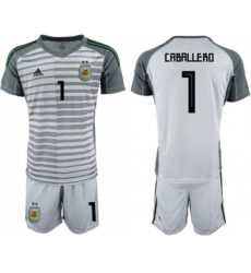 Argentina #1 Caballero Grey Goalkeeper Soccer Country Jersey