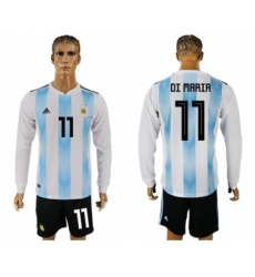 Argentina #11 Di Maria Home Long Sleeves Soccer Country Jersey