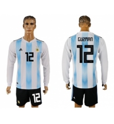 Argentina #12 Guzman Home Long Sleeves Soccer Country Jersey