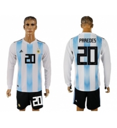 Argentina #20 Paredes Home Long Sleeves Soccer Country Jersey