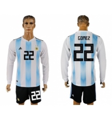 Argentina #22 Gomez Home Long Sleeves Soccer Country Jersey