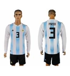 Argentina #3 Fazio Home Long Sleeves Soccer Country Jersey