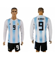 Argentina #9 Icardi Home Long Sleeves Soccer Country Jersey